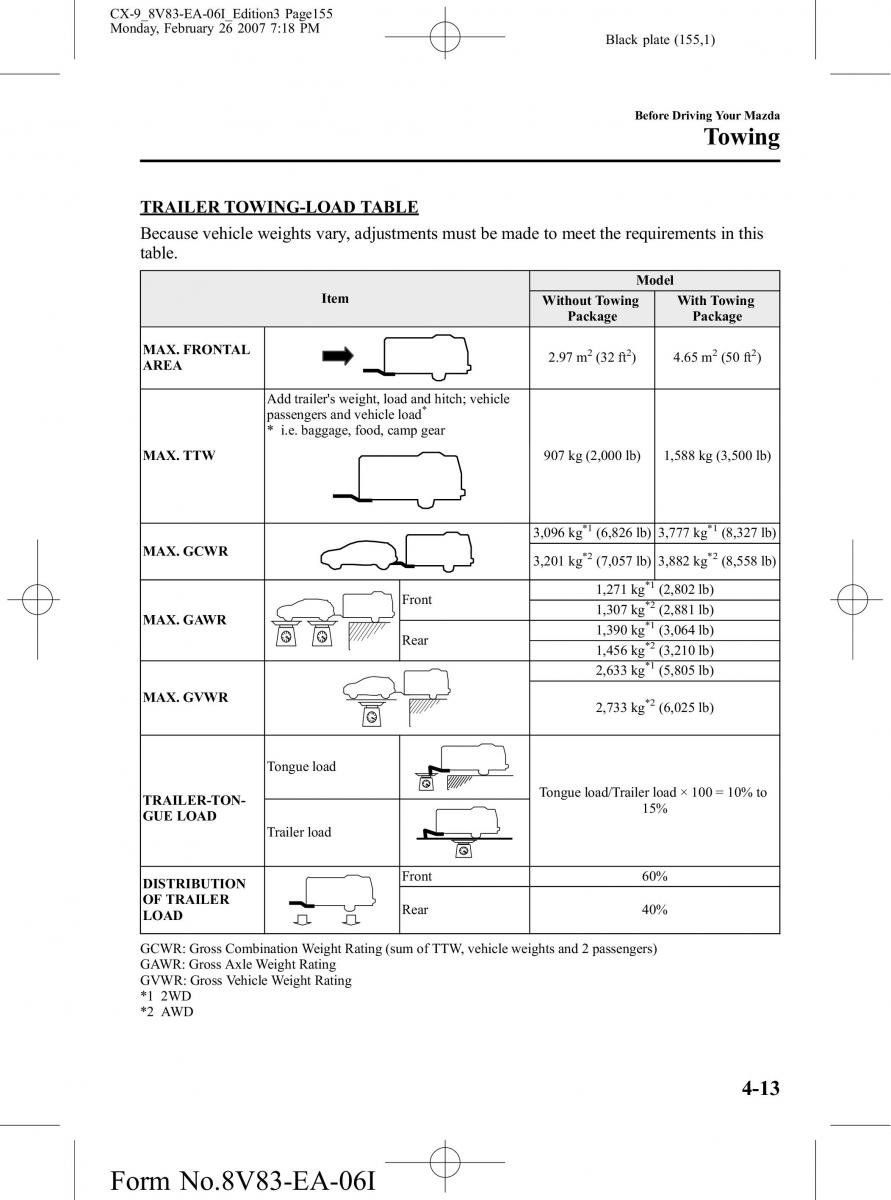 Mazda CX 9 owners manual / page 155