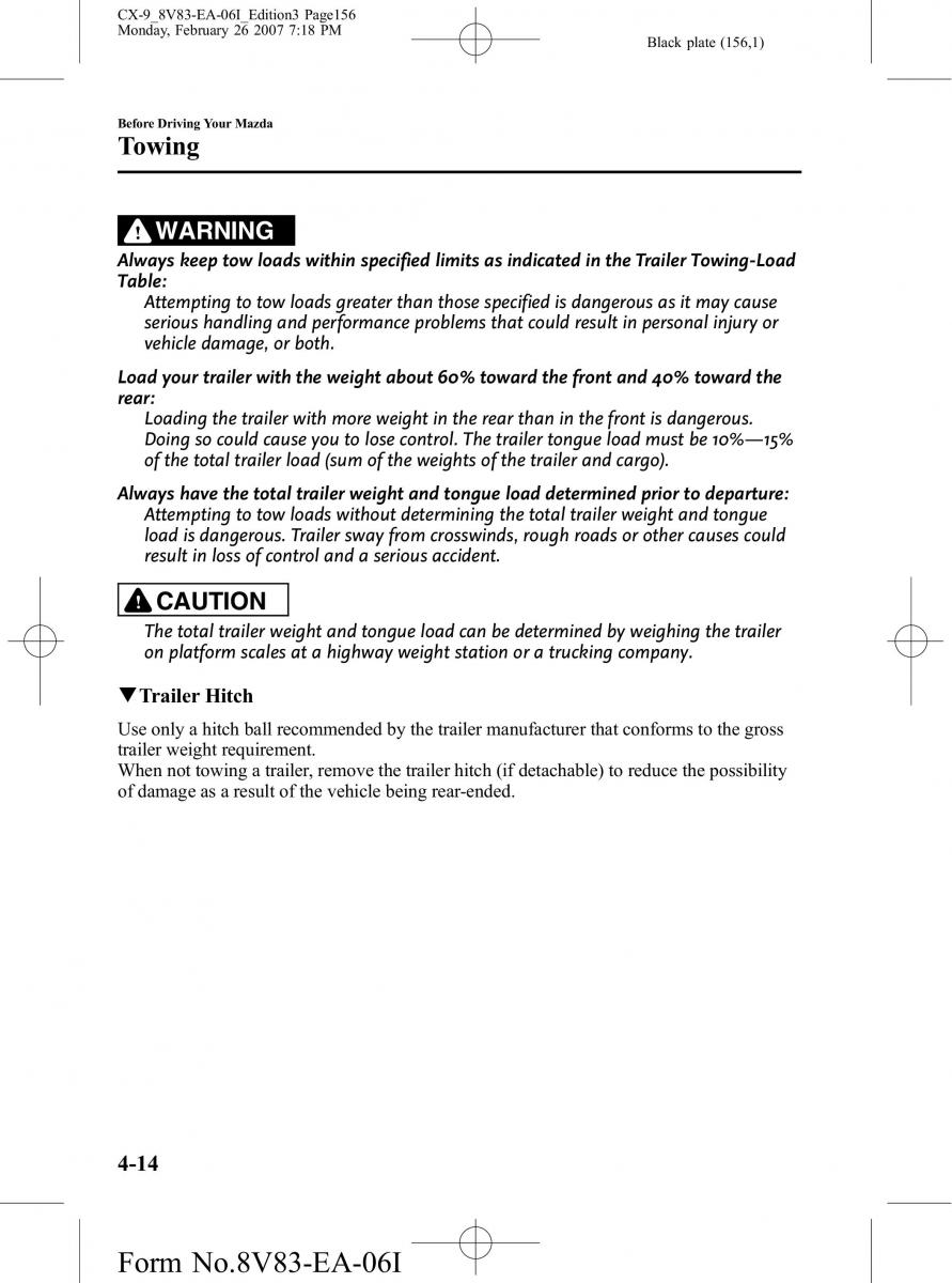 Mazda CX 9 owners manual / page 156