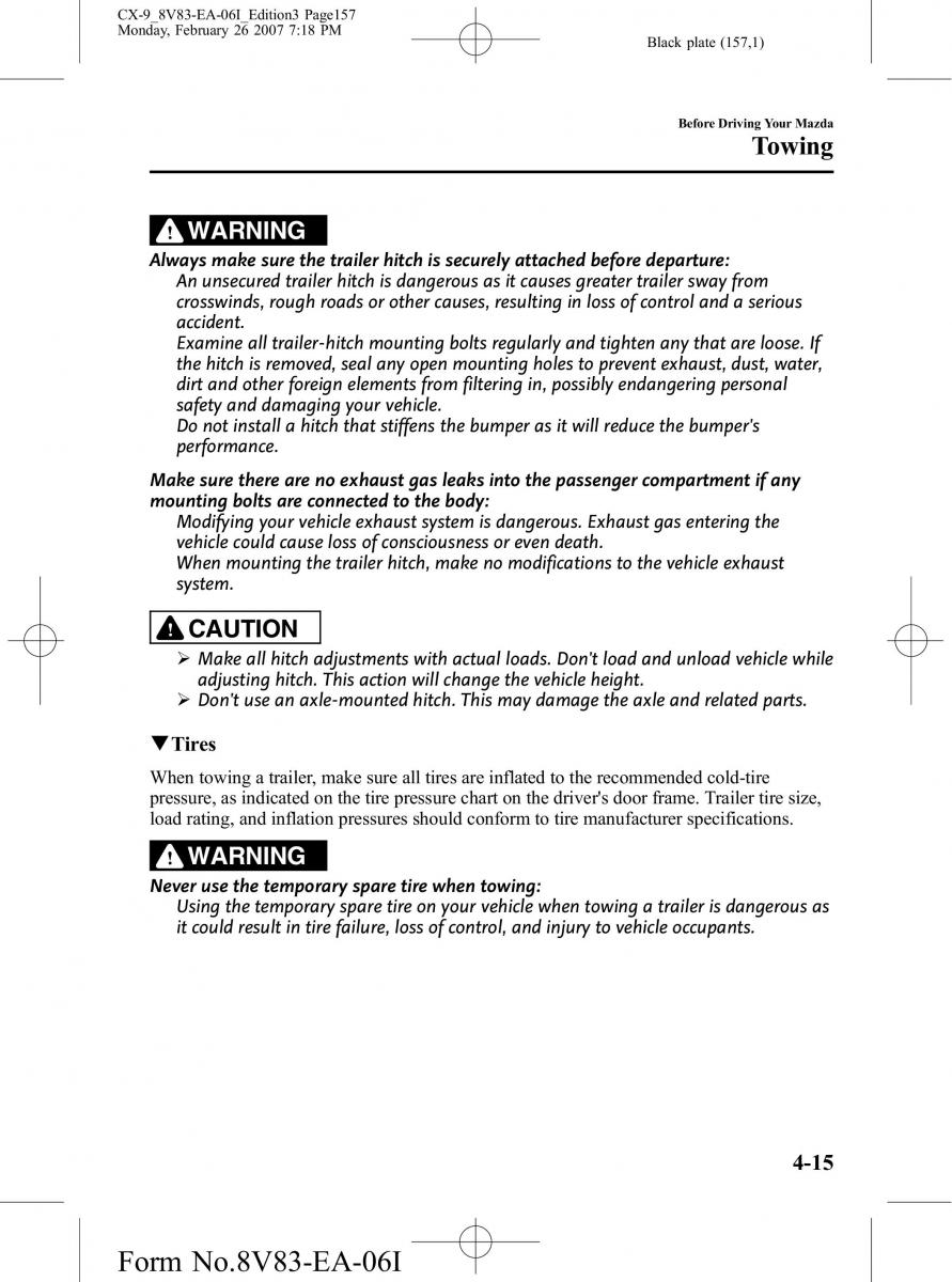 Mazda CX 9 owners manual / page 157