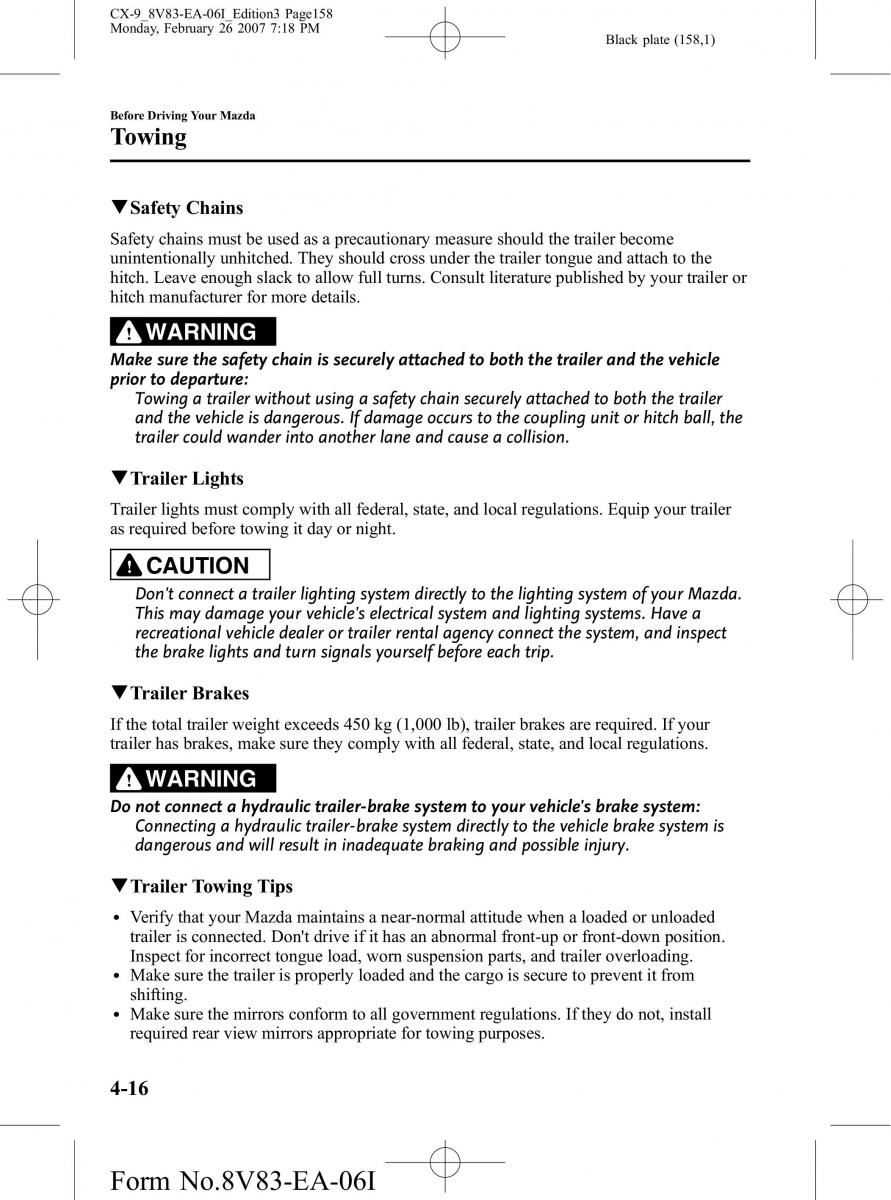 Mazda CX 9 owners manual / page 158