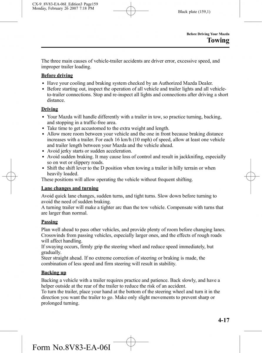 Mazda CX 9 owners manual / page 159