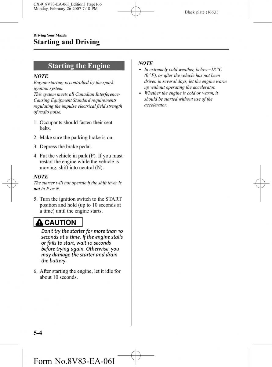 Mazda CX 9 owners manual / page 166