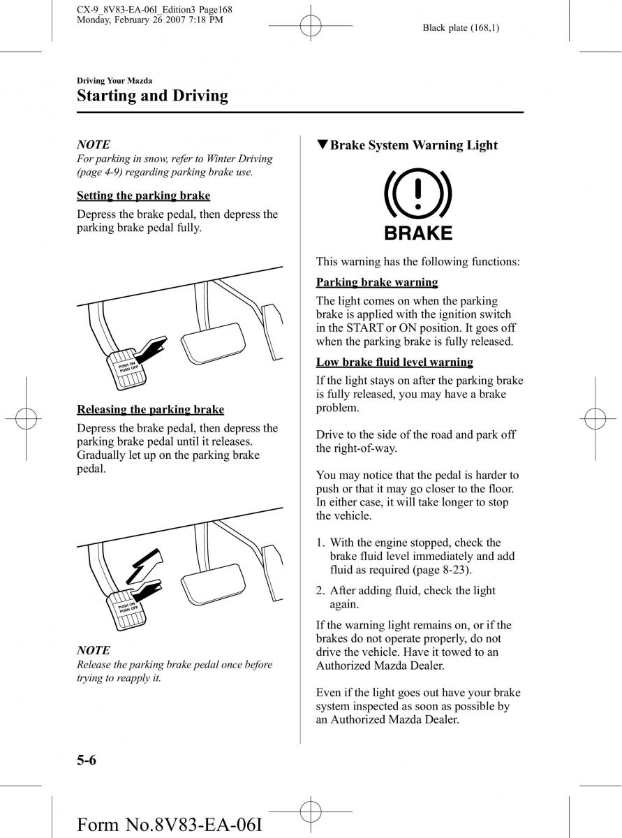 Mazda CX 9 owners manual / page 168