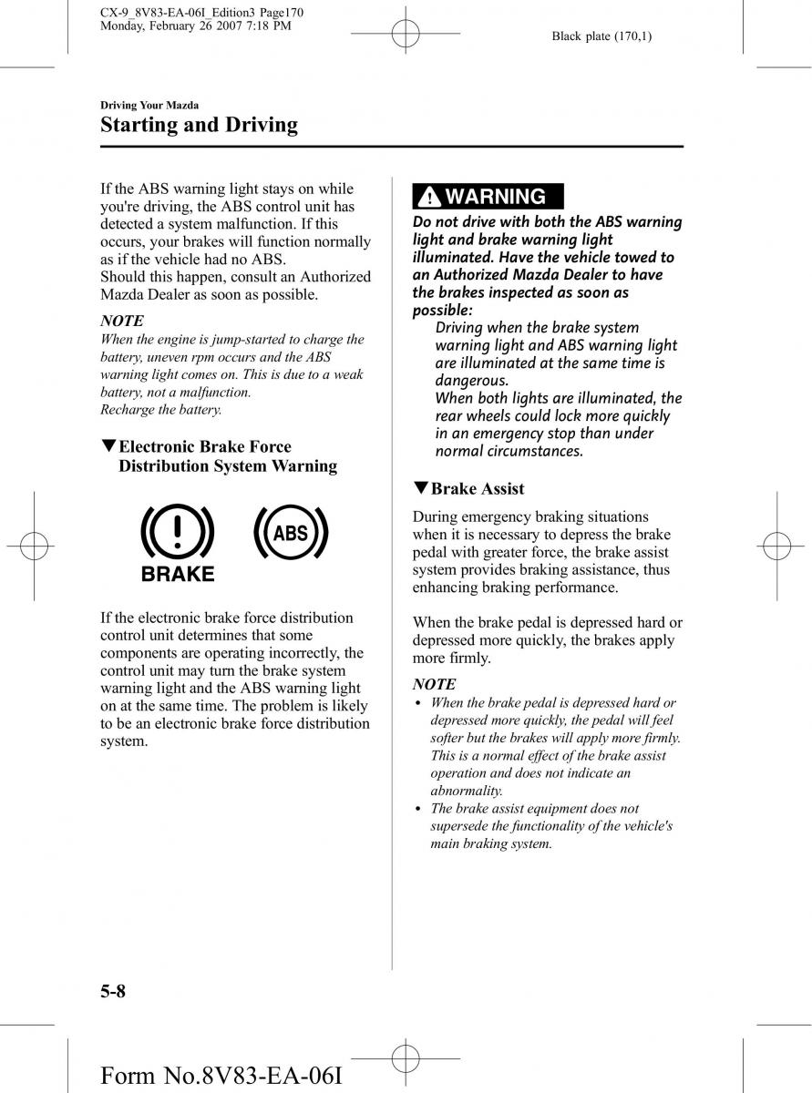 Mazda CX 9 owners manual / page 170