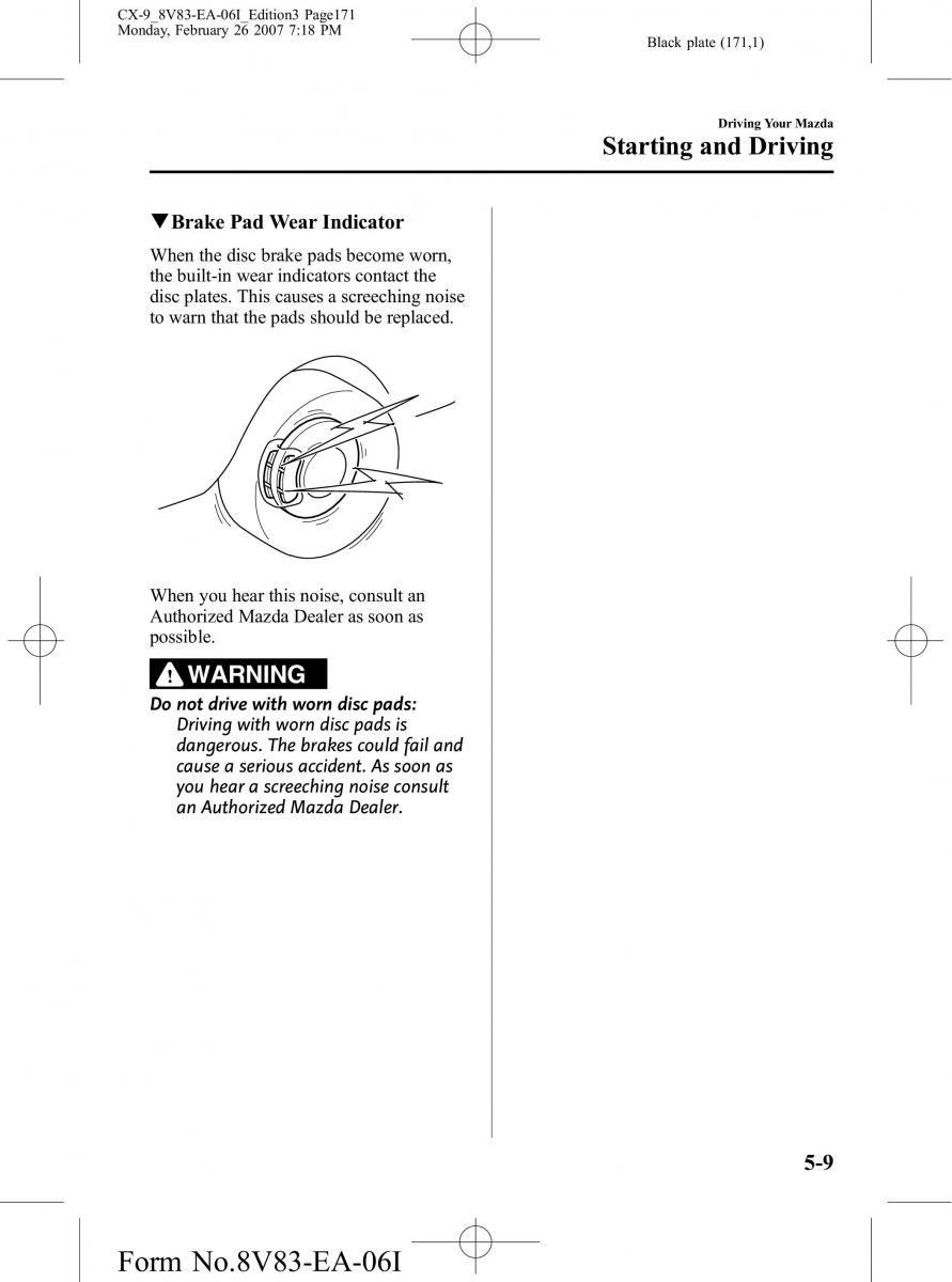 Mazda CX 9 owners manual / page 171