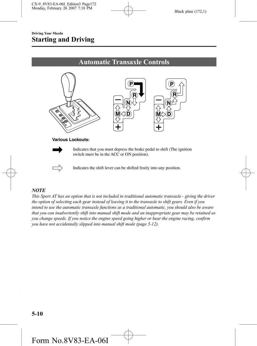 Mazda CX 9 owners manual / page 172