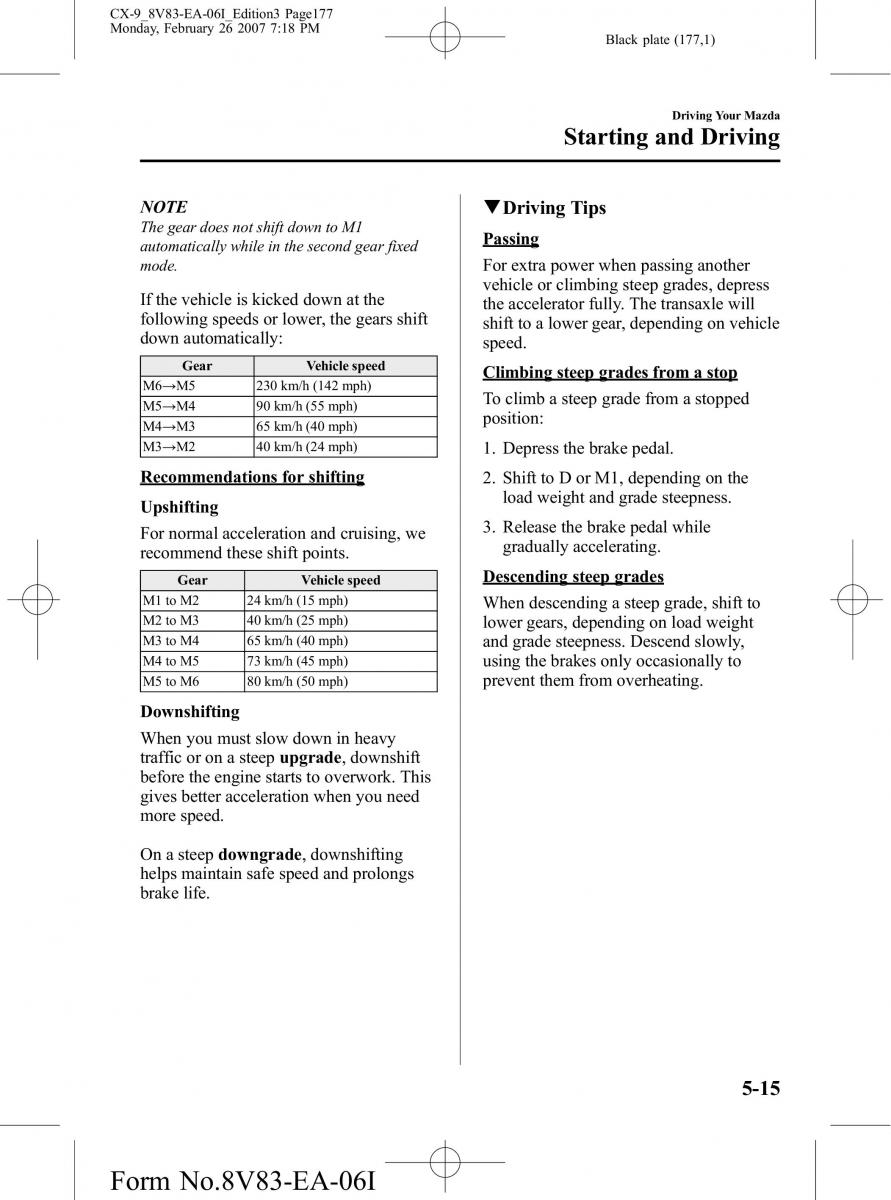 Mazda CX 9 owners manual / page 177