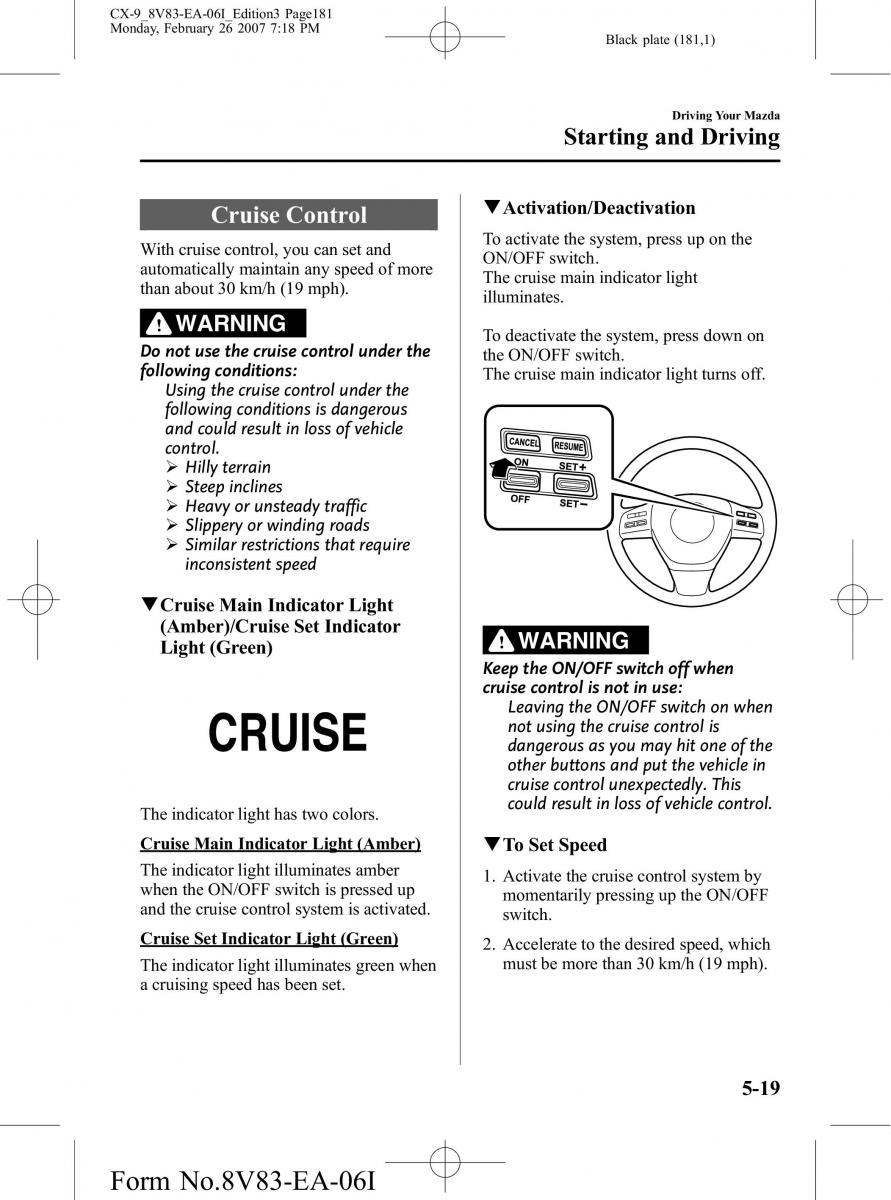 Mazda CX 9 owners manual / page 181