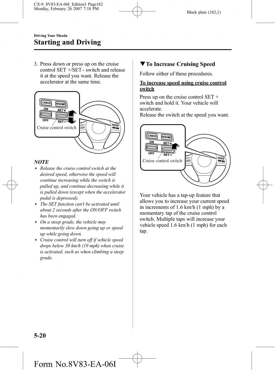 Mazda CX 9 owners manual / page 182