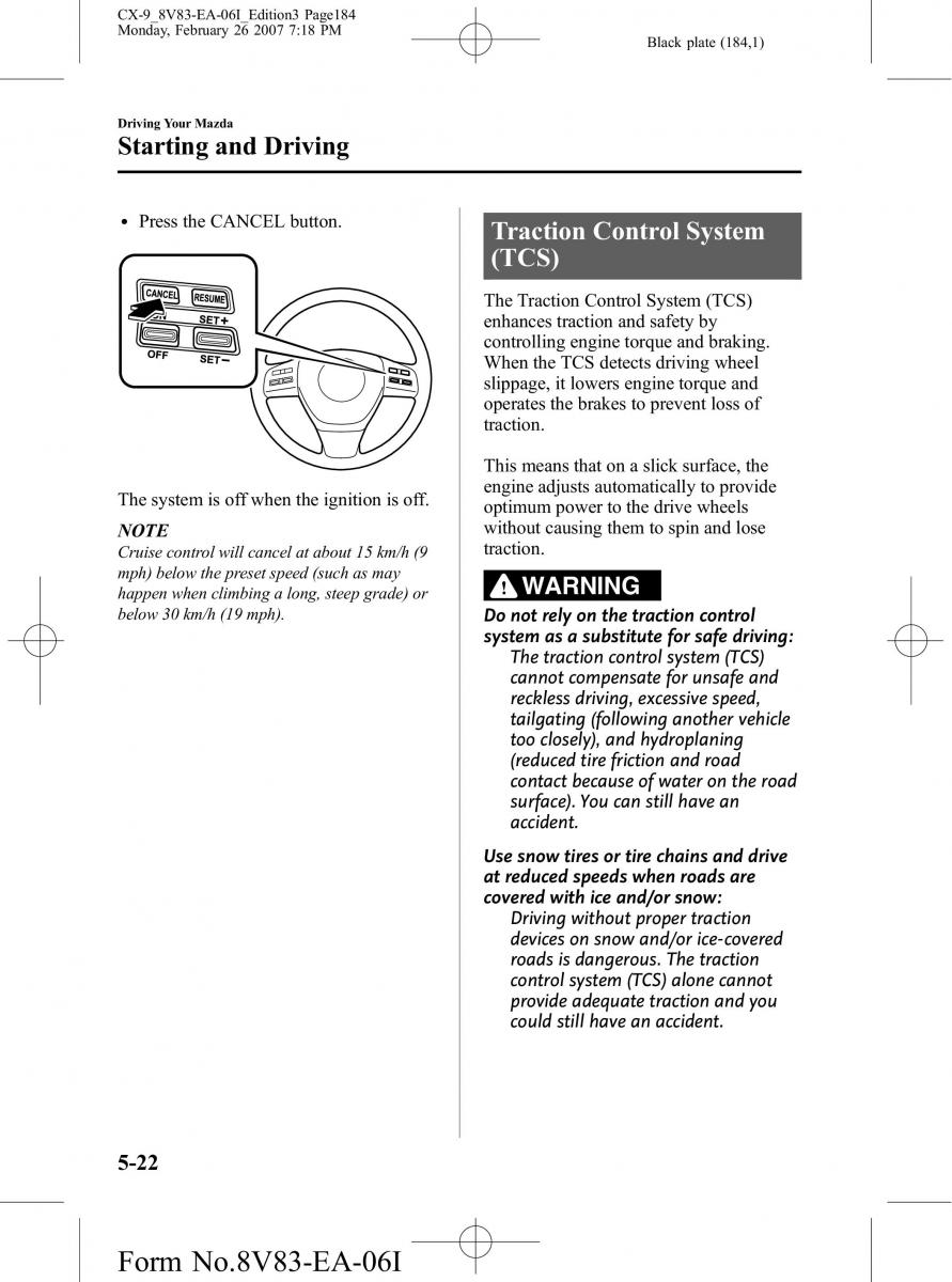 Mazda CX 9 owners manual / page 184