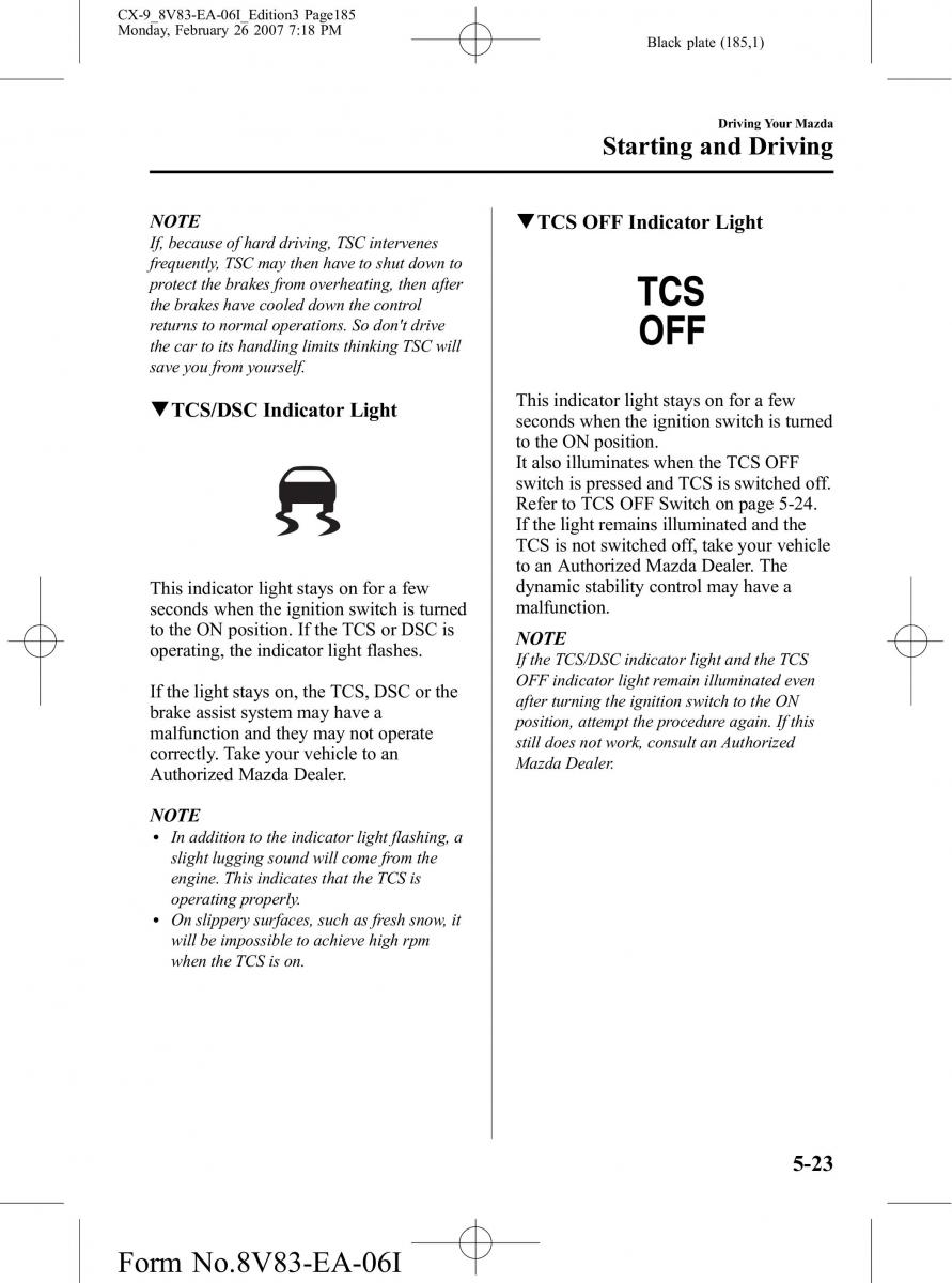 Mazda CX 9 owners manual / page 185