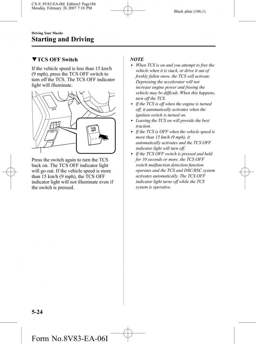 Mazda CX 9 owners manual / page 186