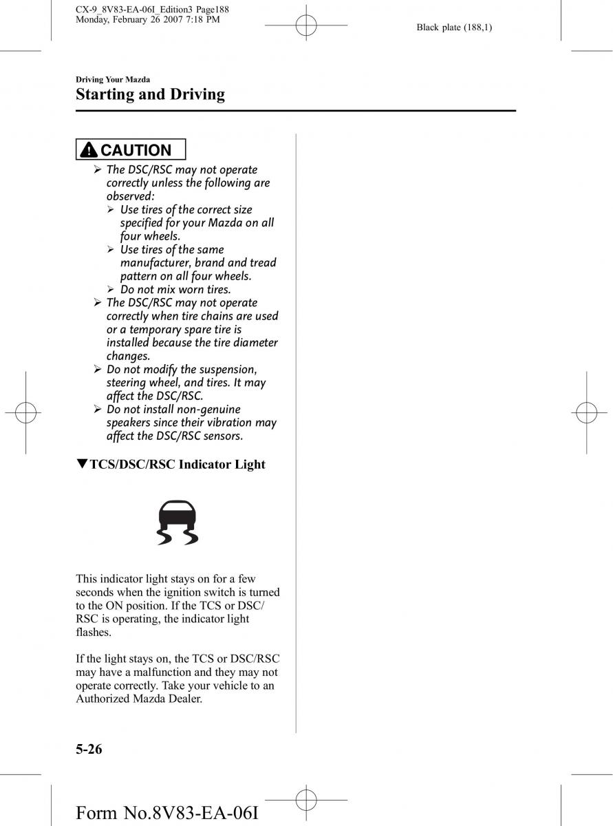 Mazda CX 9 owners manual / page 188