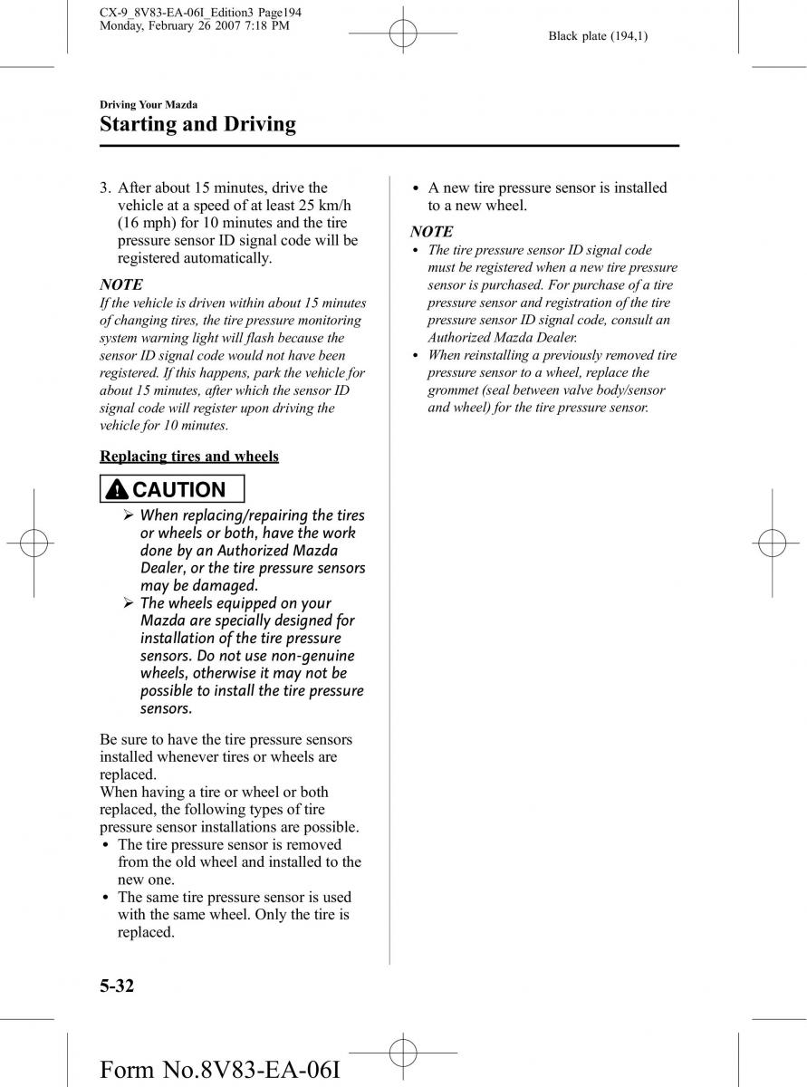 Mazda CX 9 owners manual / page 194