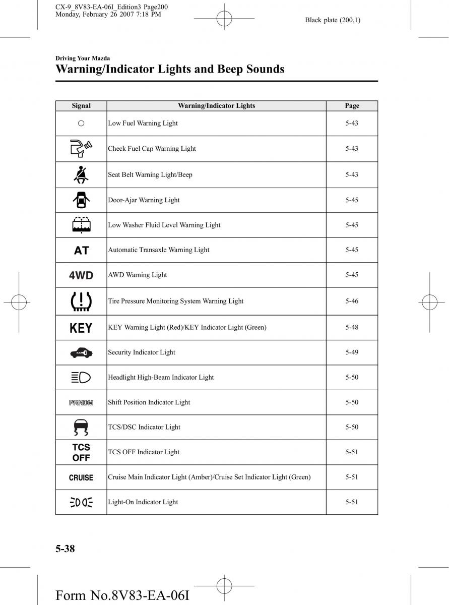 Mazda CX 9 owners manual / page 200