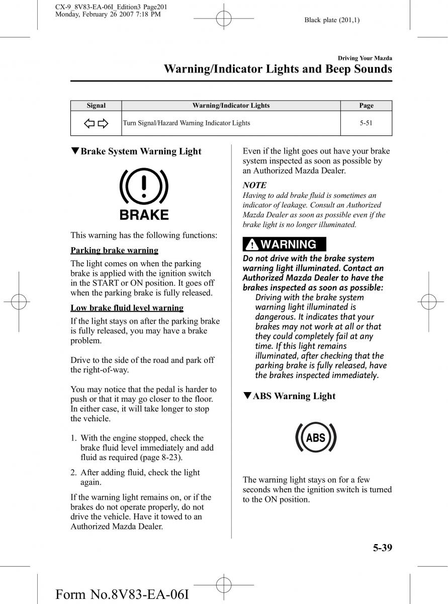 Mazda CX 9 owners manual / page 201