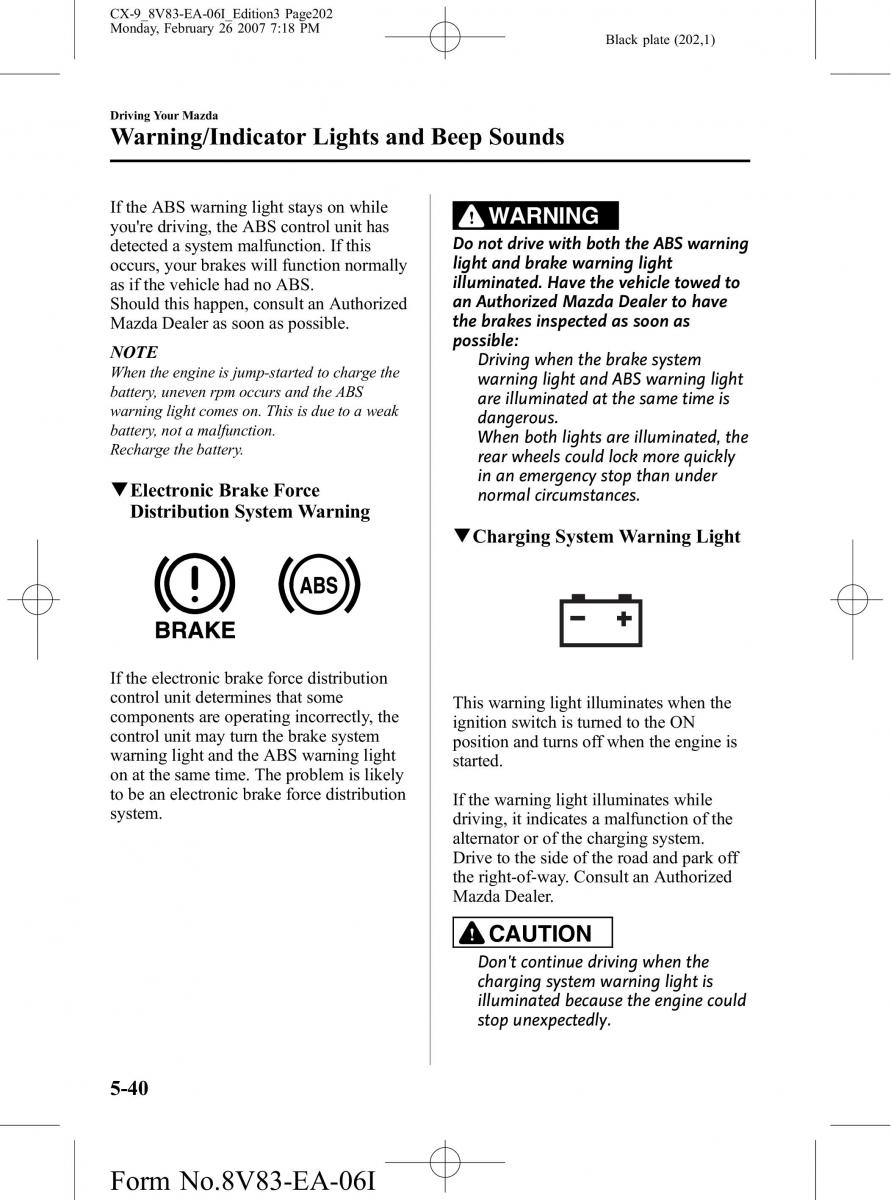 Mazda CX 9 owners manual / page 202