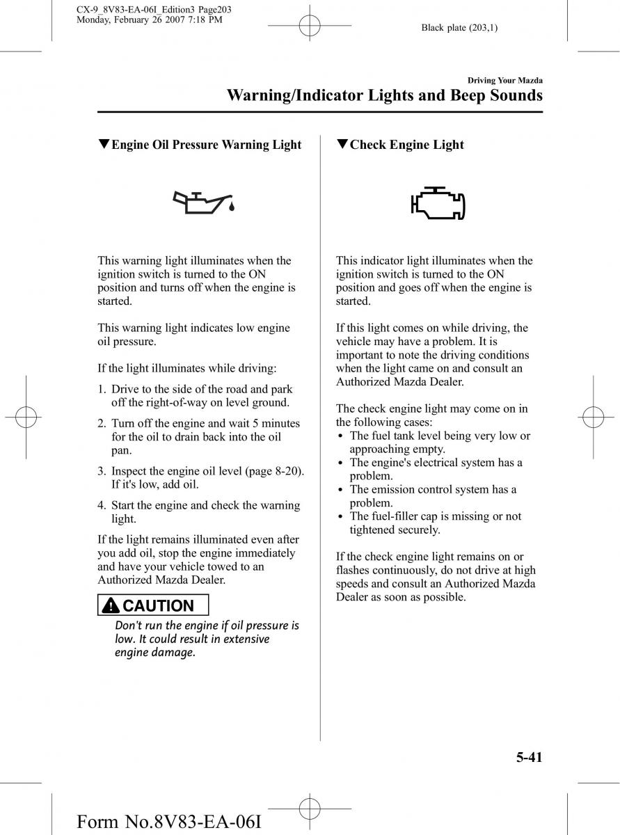 Mazda CX 9 owners manual / page 203