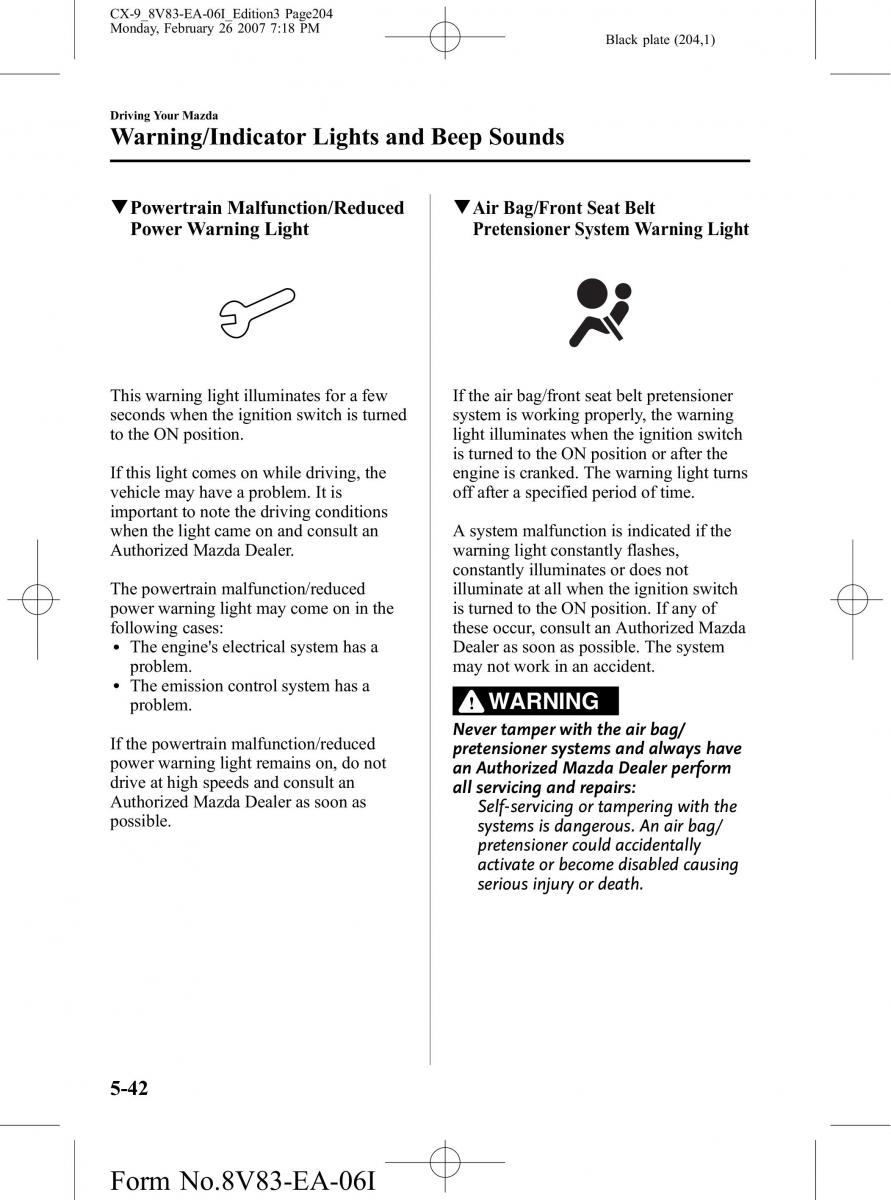 Mazda CX 9 owners manual / page 204