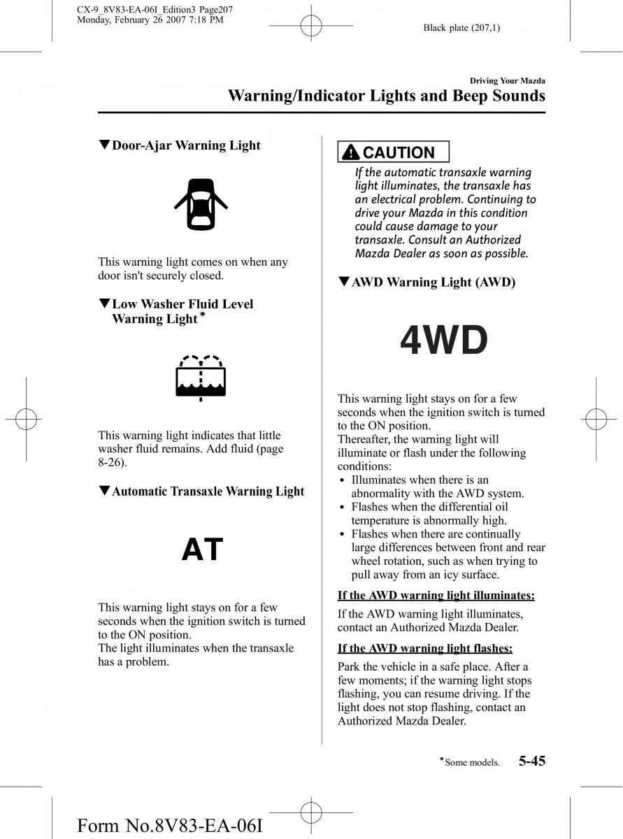 Mazda CX 9 owners manual / page 207