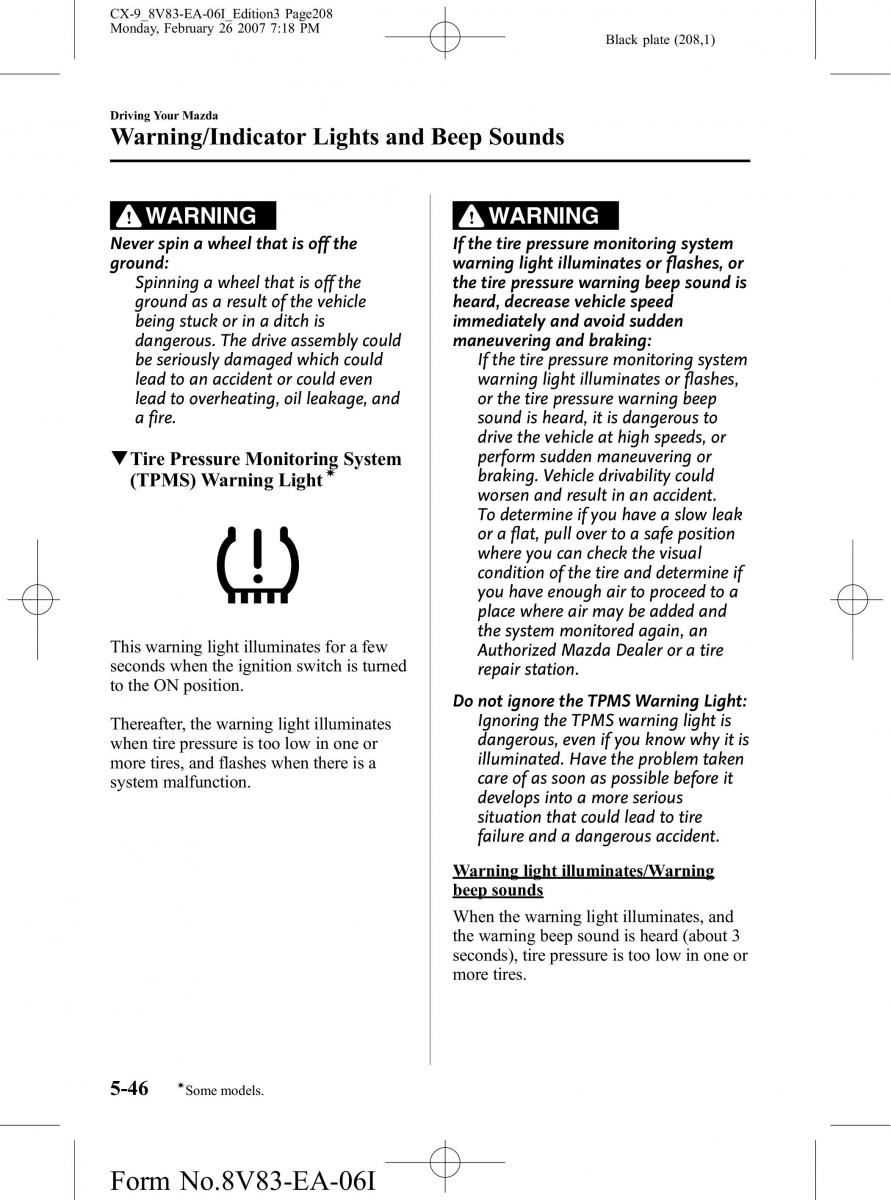 Mazda CX 9 owners manual / page 208