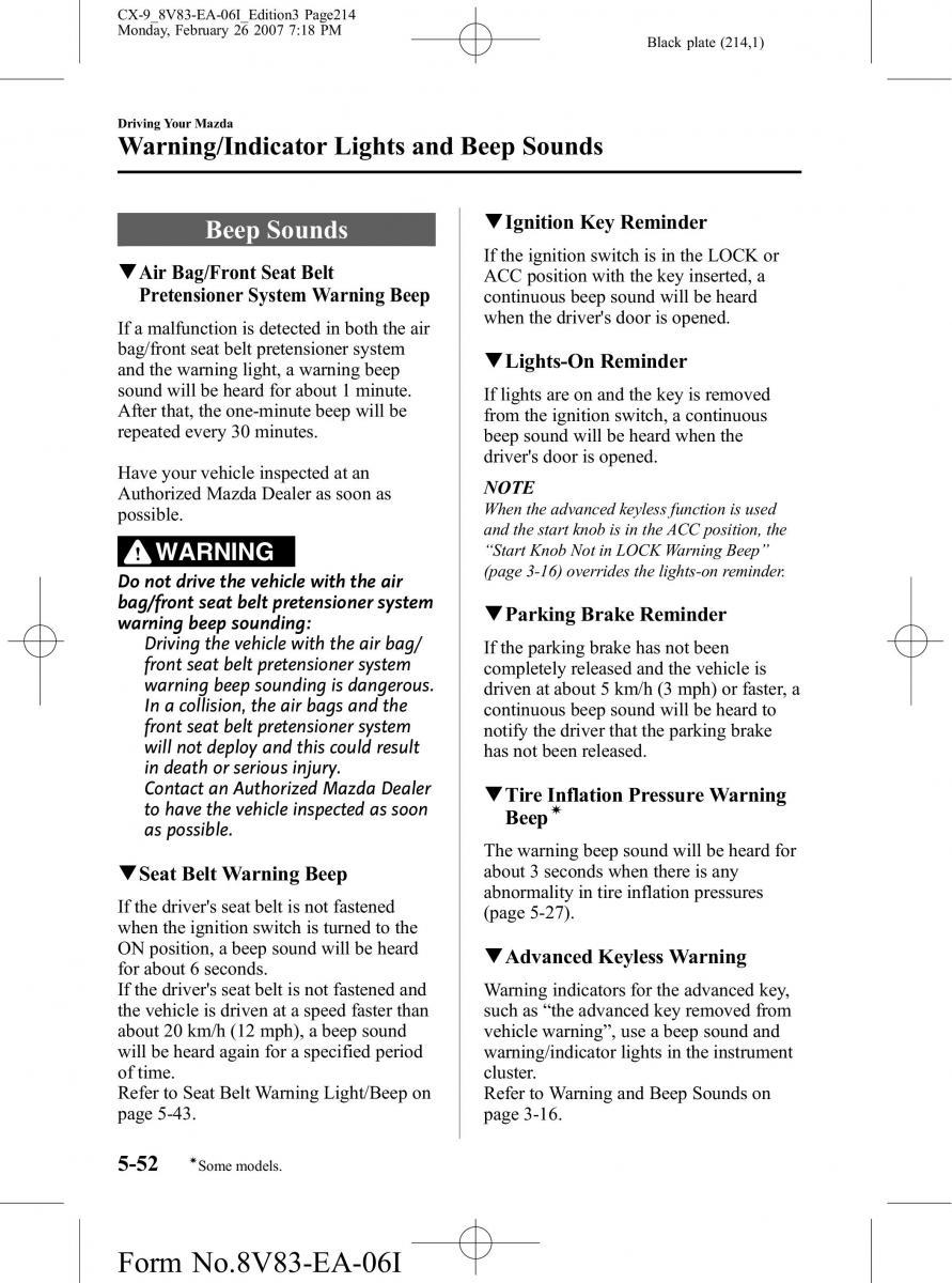 Mazda CX 9 owners manual / page 214