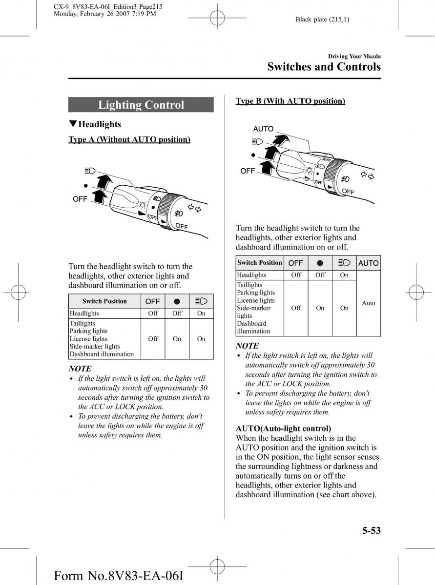 Mazda CX 9 owners manual / page 215