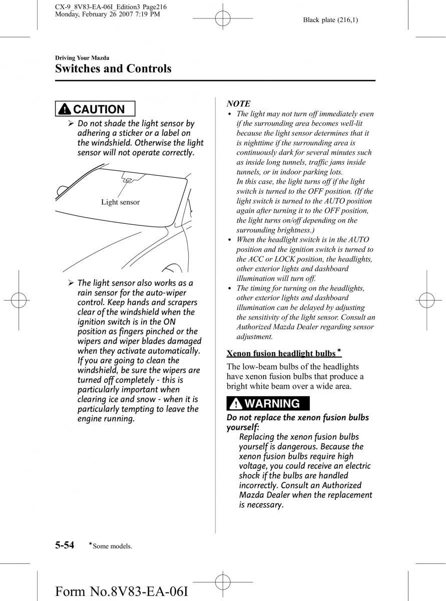 Mazda CX 9 owners manual / page 216