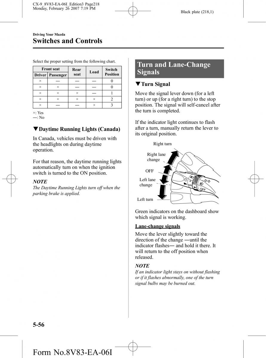 Mazda CX 9 owners manual / page 218