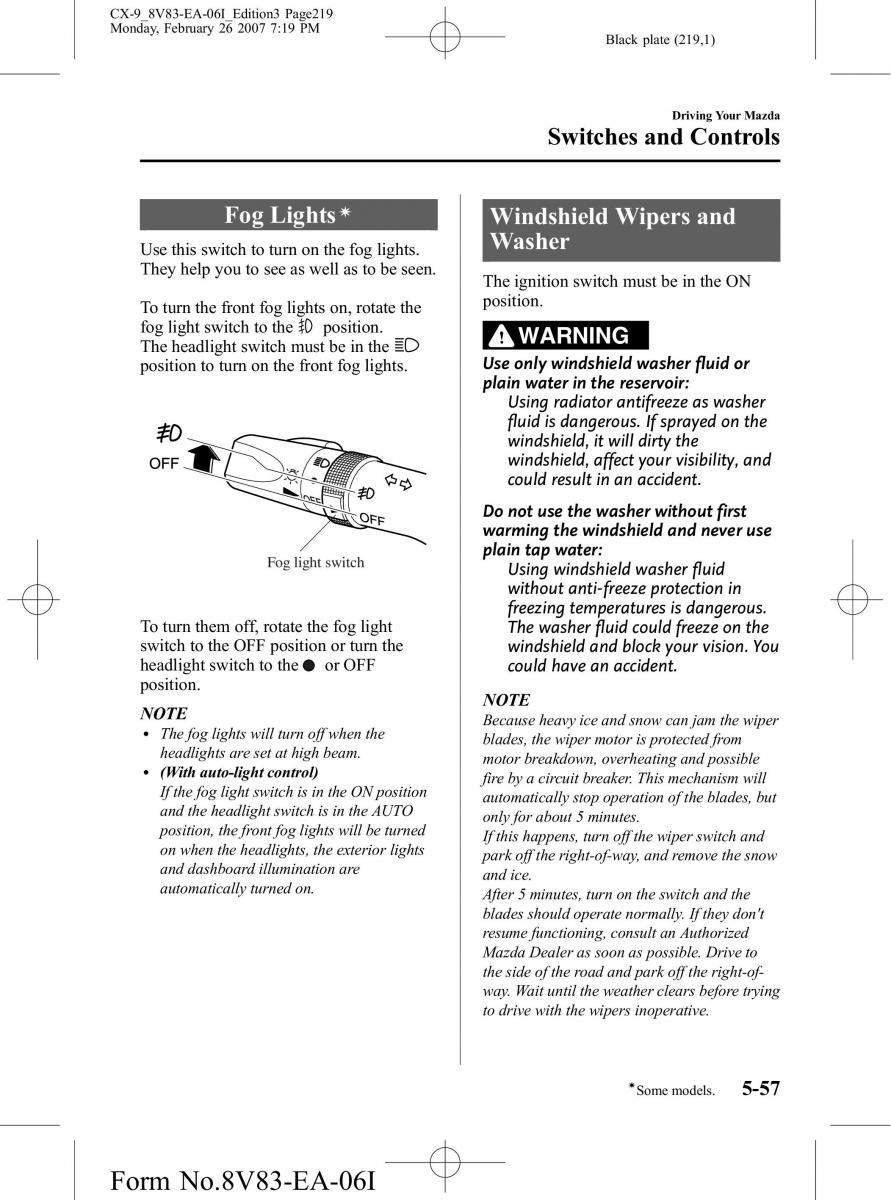 Mazda CX 9 owners manual / page 219