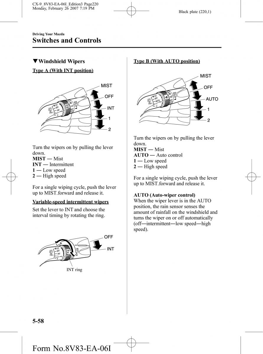 Mazda CX 9 owners manual / page 220