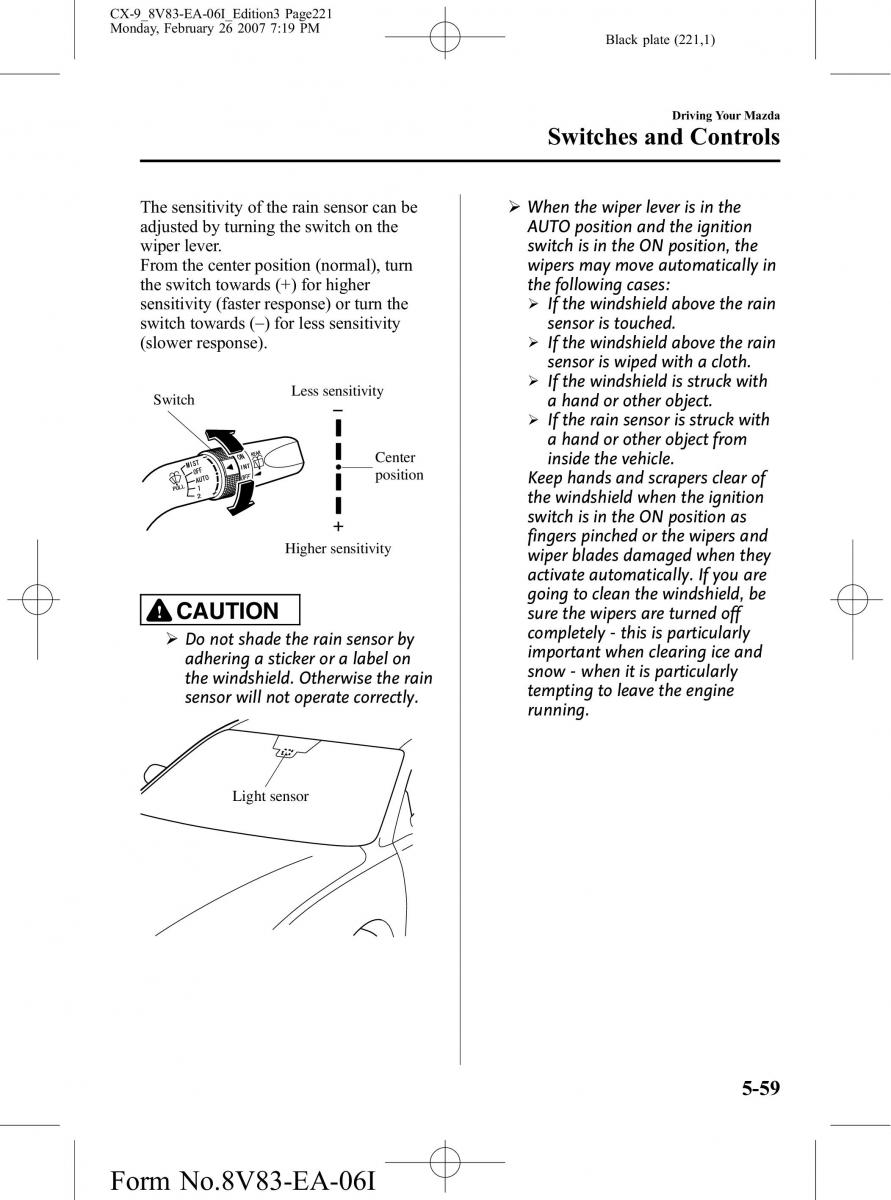 Mazda CX 9 owners manual / page 221