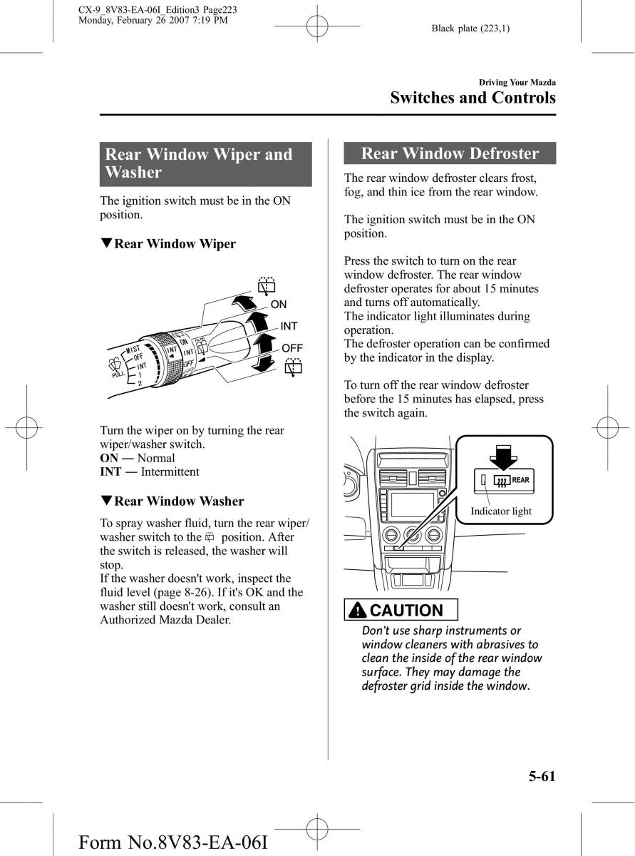 Mazda CX 9 owners manual / page 223