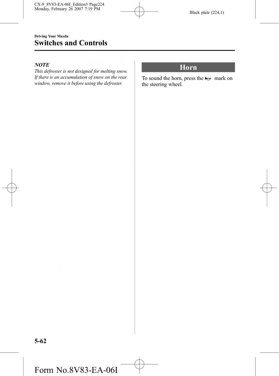 Mazda CX 9 owners manual / page 224