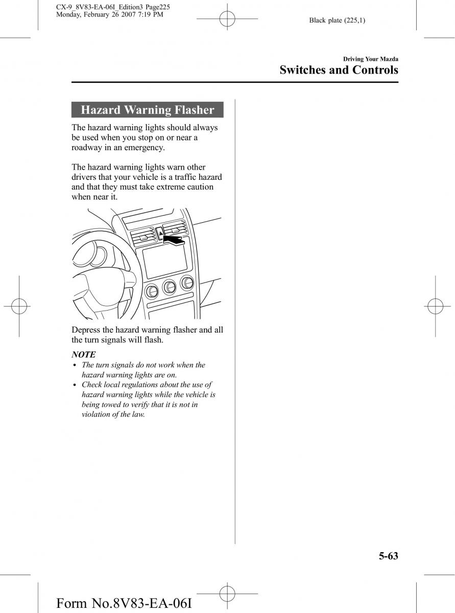 Mazda CX 9 owners manual / page 225