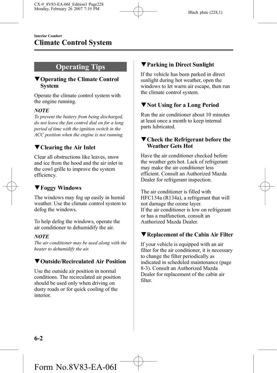 Mazda CX 9 owners manual / page 228