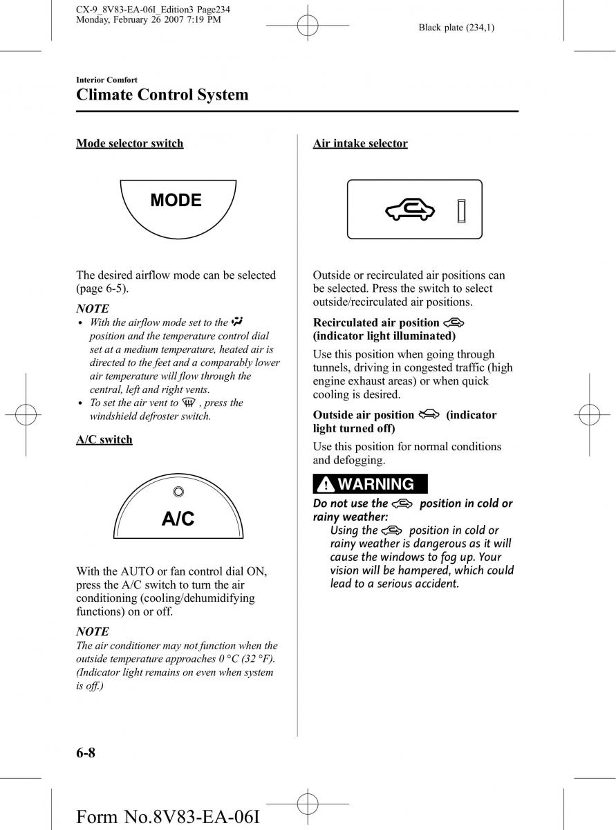 Mazda CX 9 owners manual / page 234