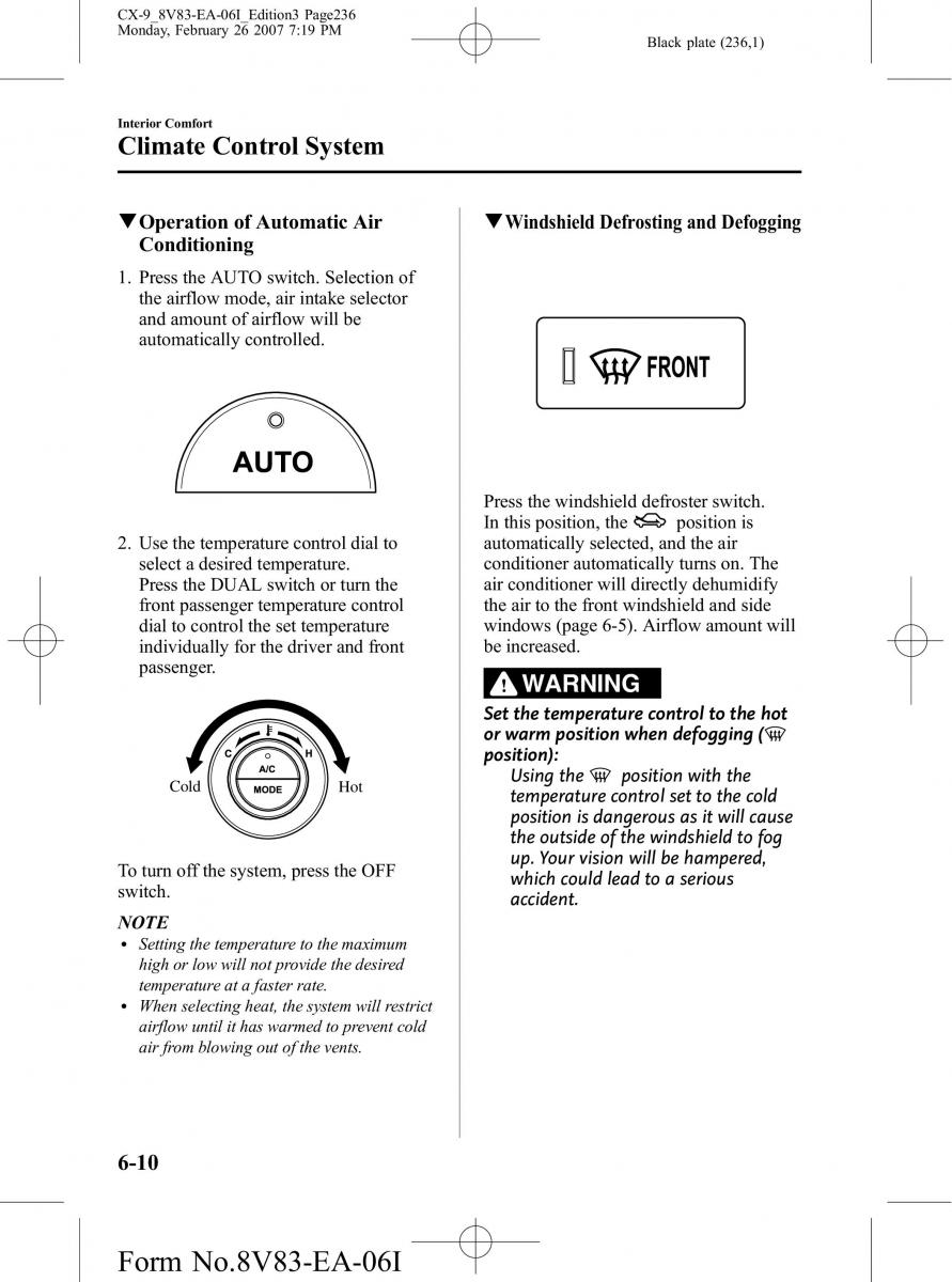 Mazda CX 9 owners manual / page 236