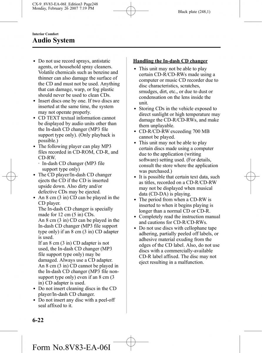 Mazda CX 9 owners manual / page 248