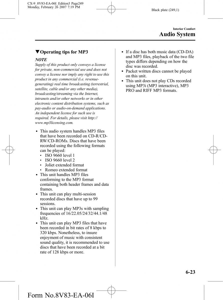 Mazda CX 9 owners manual / page 249