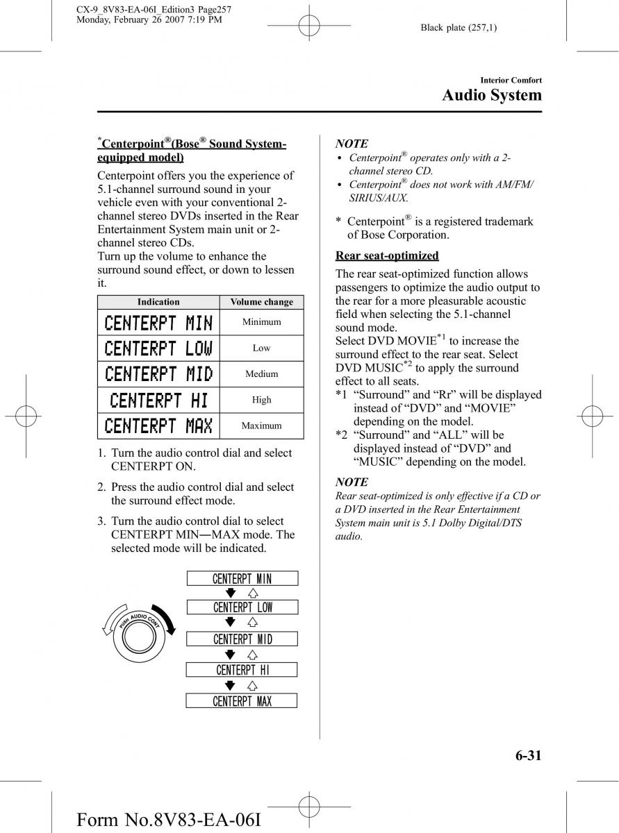 Mazda CX 9 owners manual / page 257