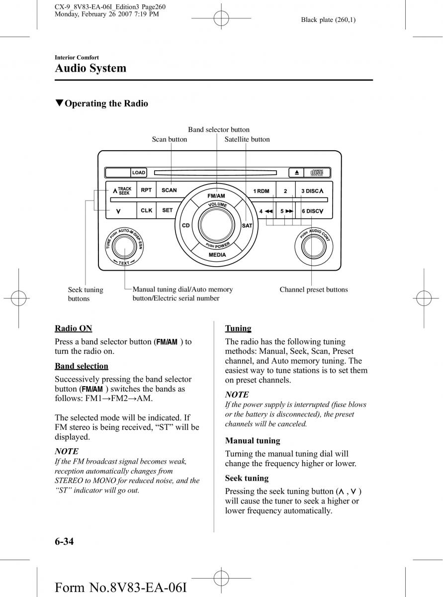 Mazda CX 9 owners manual / page 260