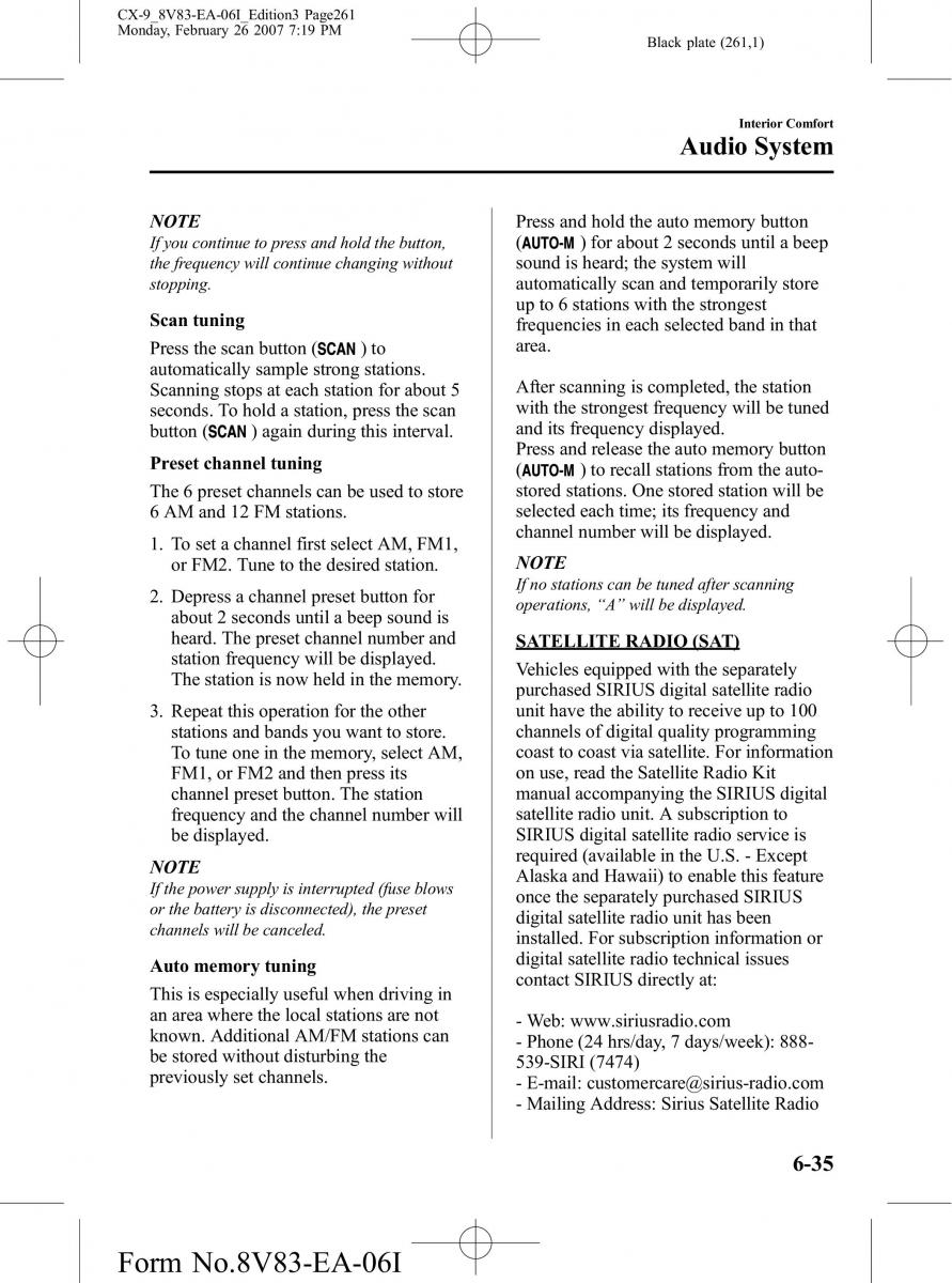 Mazda CX 9 owners manual / page 261