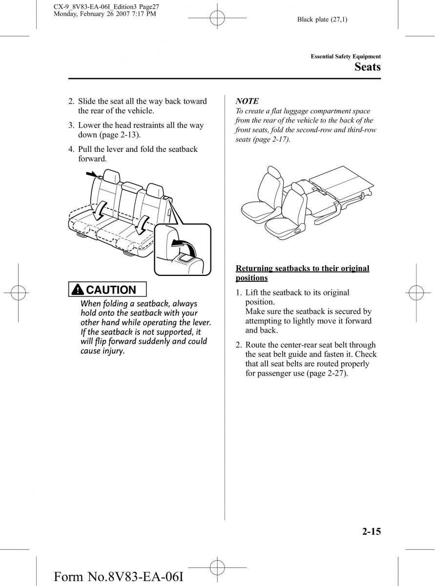 Mazda CX 9 owners manual / page 27