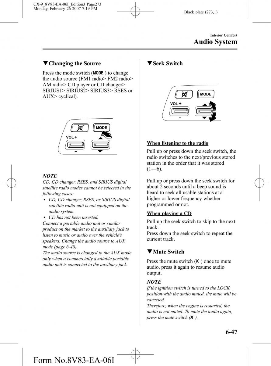 Mazda CX 9 owners manual / page 273