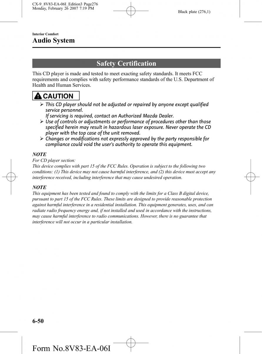 Mazda CX 9 owners manual / page 276