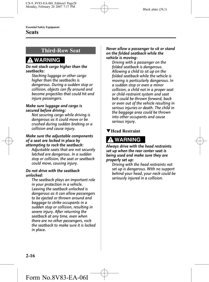 Mazda CX 9 owners manual / page 28