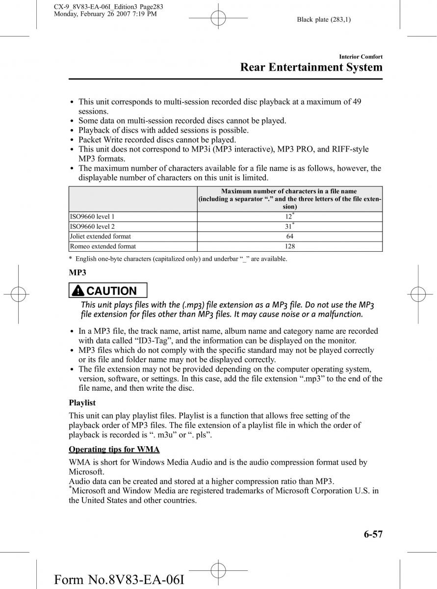 Mazda CX 9 owners manual / page 283