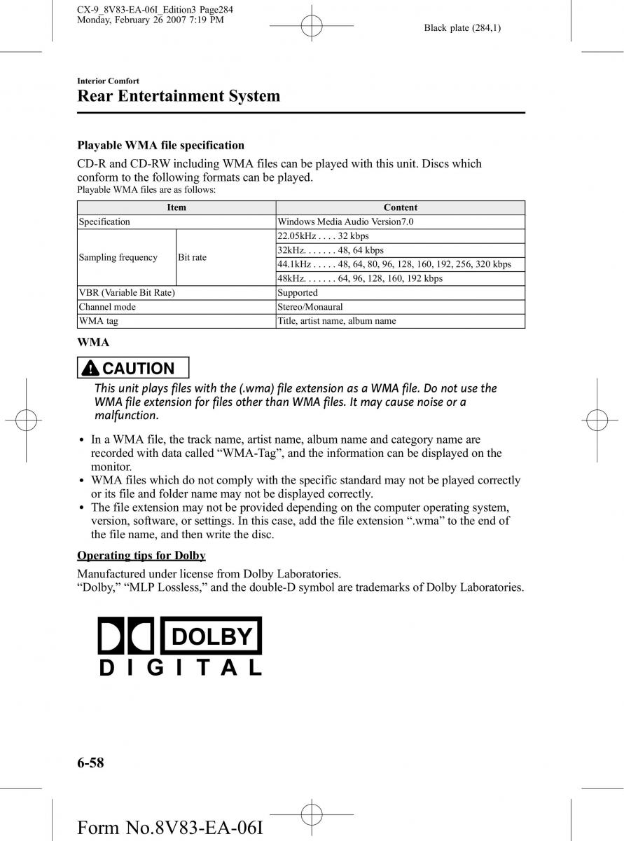 Mazda CX 9 owners manual / page 284