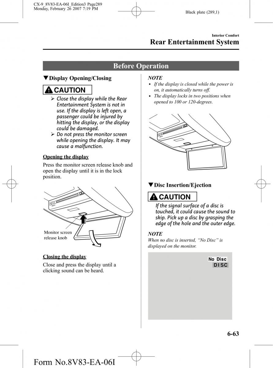 Mazda CX 9 owners manual / page 289